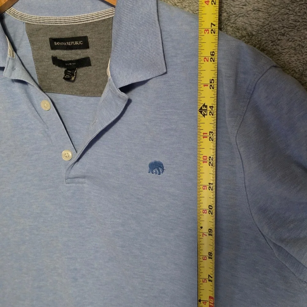 Banana Republic Slim Fit Polo Shirt Mens XL Tall Blue Elephant Logo Pique Knit